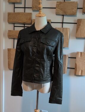 Olive White House Black Market Dark Coated Denim Button-Front Jacket